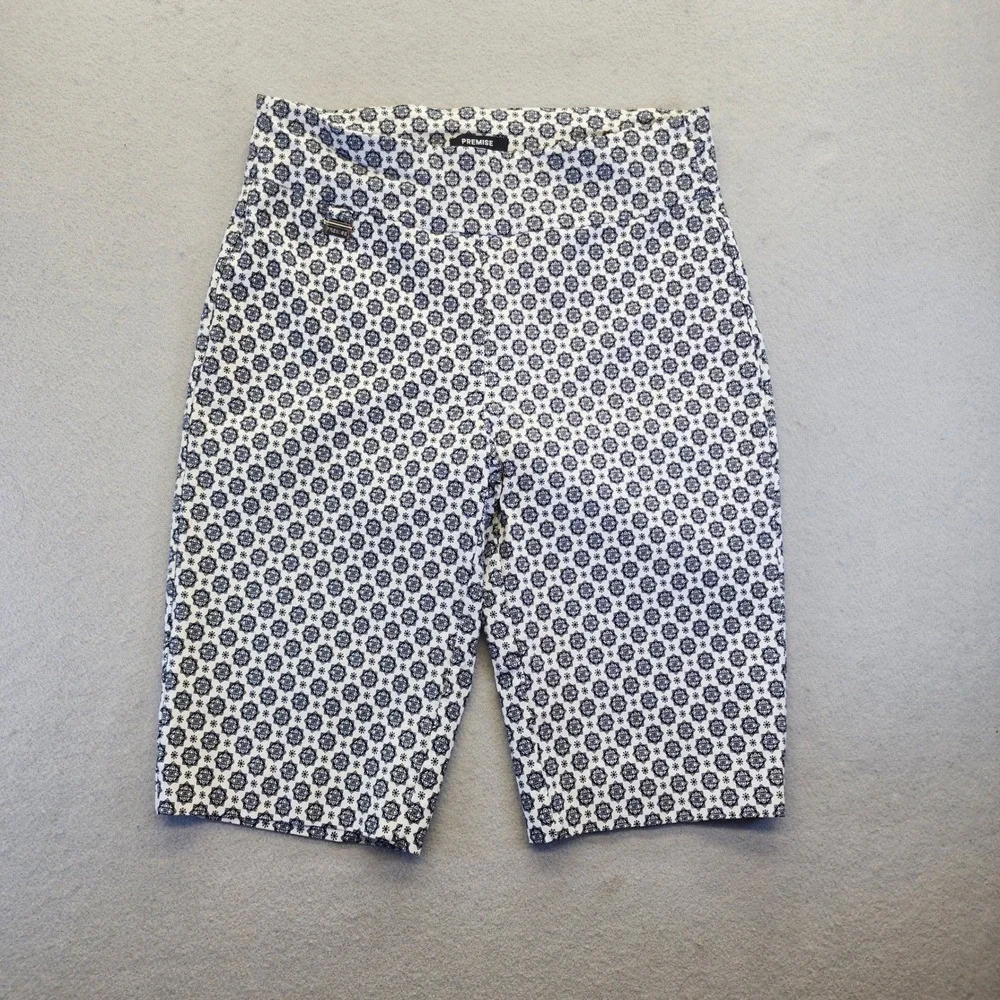 Premise Womens Navy White Geometric Tile Print Pull‎ On Shorts Size S Stretch